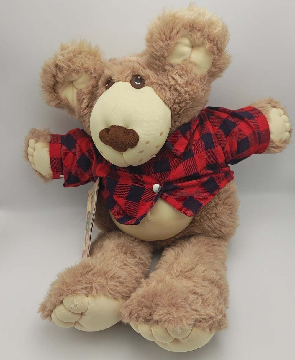 Furskins Farrell Bear Vintage 1985 Xavier Roberts Plush Toy Red Plaid Outfit